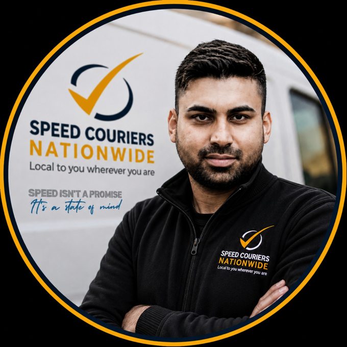 Yas Yusuf in Speed Couriers branded clothing